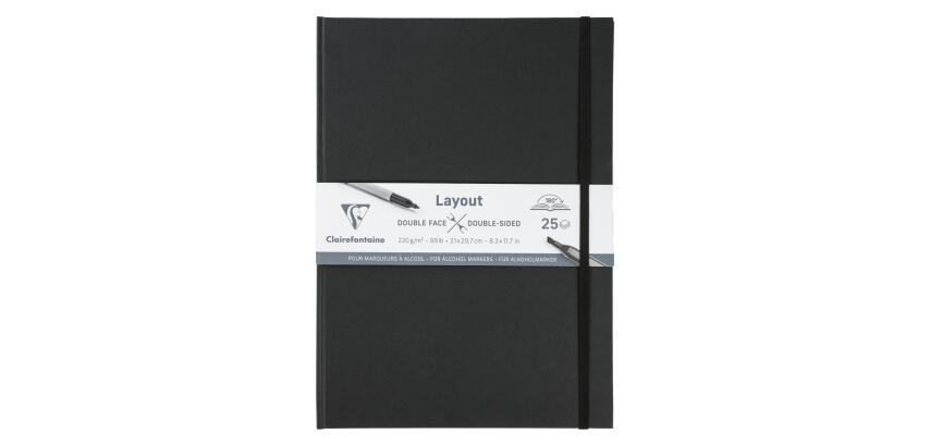 Dubbelzijdige lay-out platliggende schetsboek 25V A4 220g - Zwart