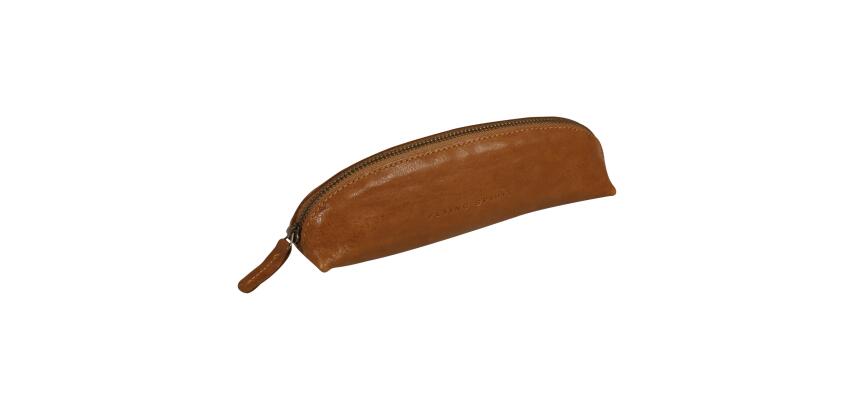 Flying Spirit, kleines rechteckiges Schlampermäppchen aus Leder, 19x4x2,5 cm - Cognac