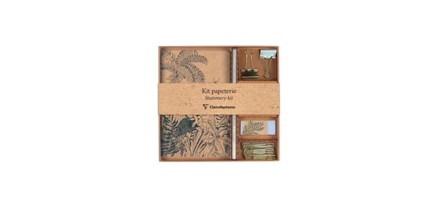 Le cerisier blanc, Kit de papeterie contenant un carnet 11x17 cm 64 pages lignées, un crayon de papier, 2 pinces doubles-clip, 10 trombones et une gomme