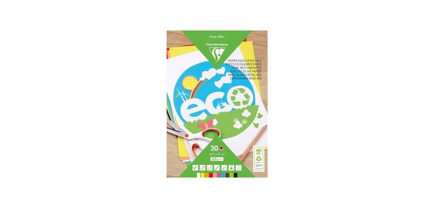 PAPIER COULEUR RECYCLÉ, Bloc de 30 feuilles 120g/m2 au format 29,7x42cm - Assortiment