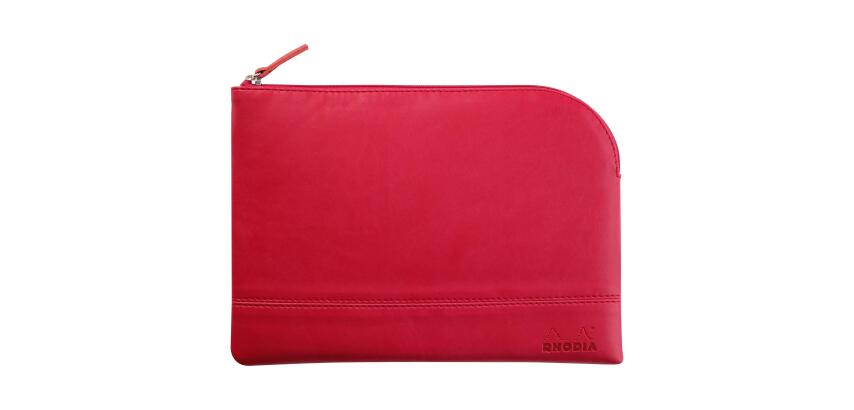 Rhodiarama pochette zippée en simili cuir - taille M (16x22 cm) - Framboise