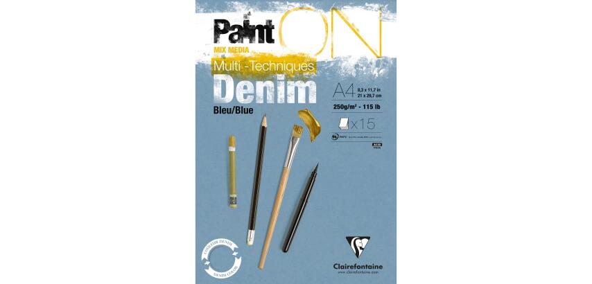 PaintON Denim, Block A4, kopfseitig geleimt, 15 Blatt, 250g, denimblau, Mixed Media - Denim