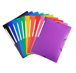 3 Flap Folders with Elastic Straps Opak Polypropylene A4. - Assorted colours