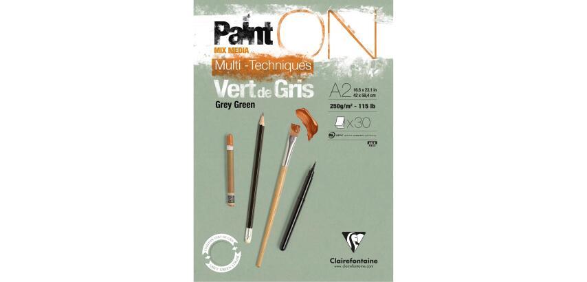 Clairefontaine Paint'On Glued Pad - A2 - 250gsm - 30 Sheets - Grey Green