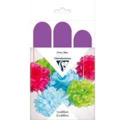 PAPIER DE SOIE, Set de 3 pompons à suspendre Ø30x1 et Ø40x2 - Violet