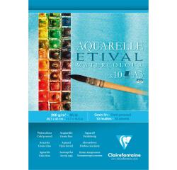 Etival Aquarellpapier feinkörnig, Block A3 kopfseitig geleimt, 10 Blatt 200g