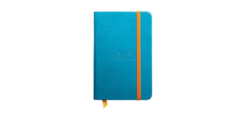 Rhodiarama carnet rembordé rigide 9x14 cm 192 pages ligné papier ivoire 90g fermeture élastique - Turquoise