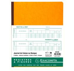 Piqûre 32x25cm Journal de caisse ou banque 5 débit - 5 crédit 33 lignes 80 pages - Couleurs assorties