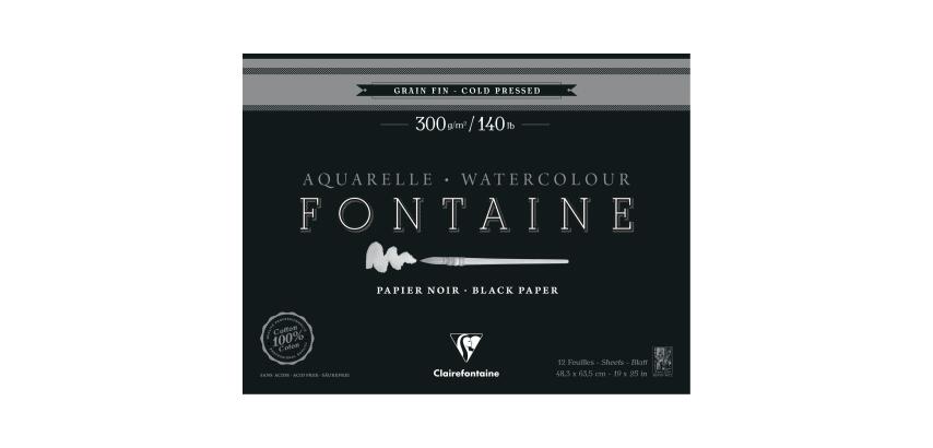 Fontaine Noir bloc collé 1 côté 12F 48,3x63,5cm 300g grain fin