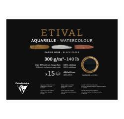 Etival, schwarzes Aquarellpapier, Block 1-seitig geleimt, 15 Blatt 300g, 45,8x61cm, doppelte Körnung