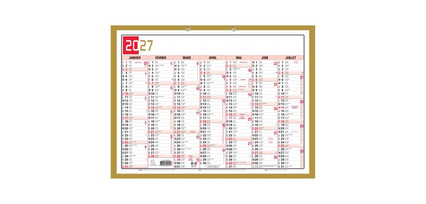Calendrier Tricolore Neutre 43 x 33,5 cm Semestriel 2027 - rouge, noir et or