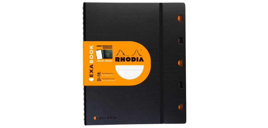 Exabook Rhodiactive rechargeable reliure intégrale A4+ 160 pages petits carreaux 5x5 avec cadre en-tête 80g - Noir
