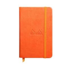 Rhodiarama hardcover notitieboekje 9x14 cm, 96 blad effen ivoorkleurig papier van 90g, sluiting met elastiek - Licht oranje