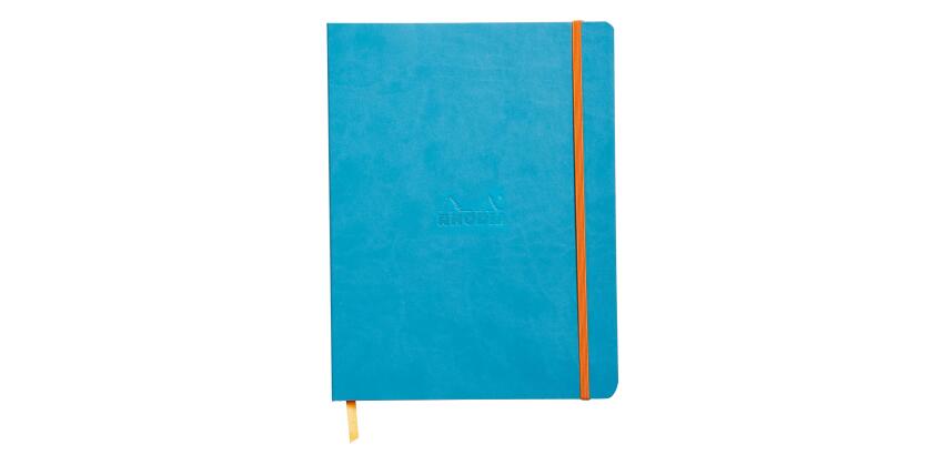 Rhodiarama carnet souple 19x25 cm 160 pages ligné papier ivoire 90g fermeture élastique - Turquoise