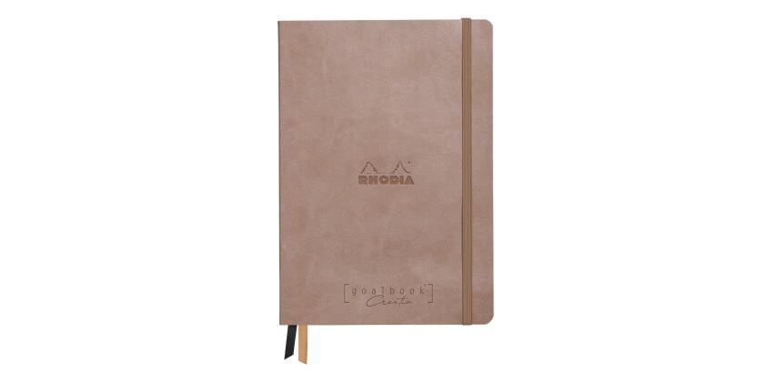Rhodiarama Goalbook Creation rembordé rigide A5 160 pages papier Maya noir lisse dot 120g avec élastique - Taupe