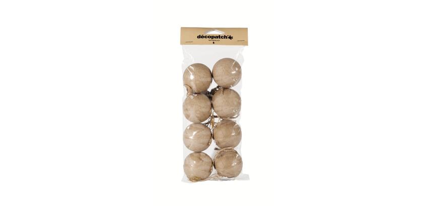 Kerstmis - Set van 8 ballen met koordje. - Kraft