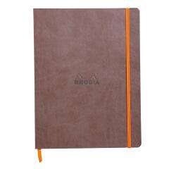 Rhodiarama softcover notitieboek 19x25 cm, 80 blad gestippeld ivoorkleurig papier van 90g, sluiting met elastiek - Chocolade
