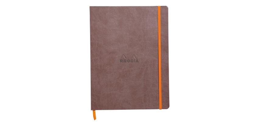 Rhodiarama carnet souple 19x25 cm 160 pages dot papier ivoire 90g fermeture élastique - Chocolat
