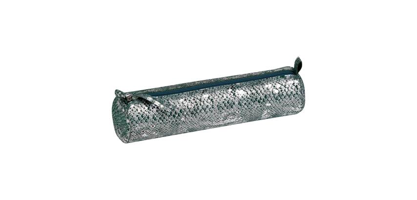 Céleste CUIR Trousse ronde Ø5,5x22 cm Lazer Vert Argent