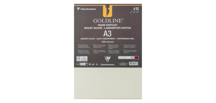 Goldline contrecollé pour passe-partout paquet 10F A3 1,25mm - Assortiment teintes claires