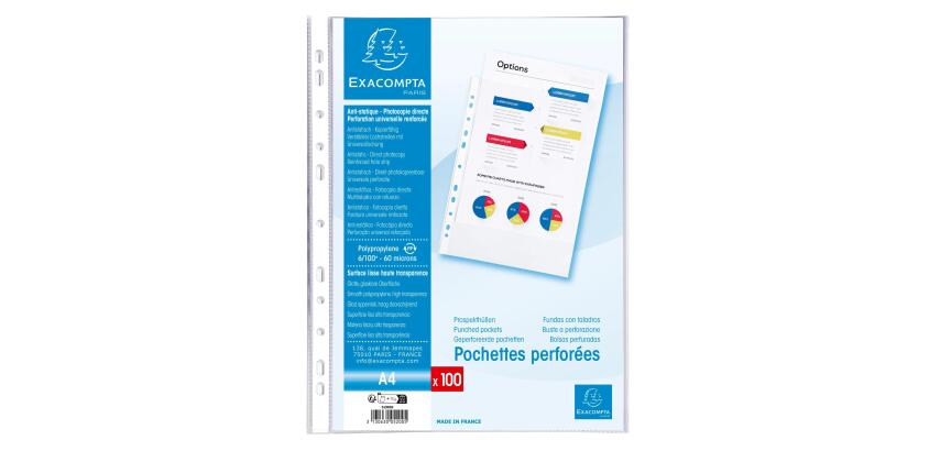 Estuche Exacompta de 100 fundas taladros polipropileno liso 6x100º - A4