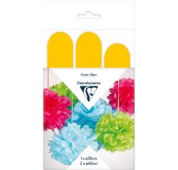 PAPIER DE SOIE, Set de 3 pompons à suspendre Ø30x1 et Ø40x2 - Jaune