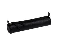 Trousse petite ronde, cuir noir vieilli