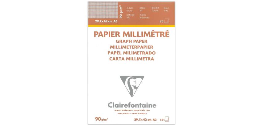 Vélin Millimétré bloc collé 50F A3 90g