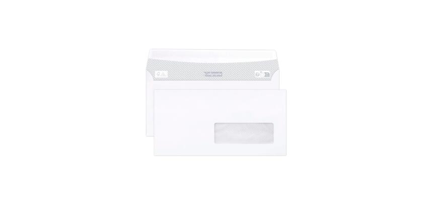 Schachtel mit 500 weißen Umschlägen DL-110x220mm - Selbstklebend - 80g/m2 - Kristallpapierfenster 35x100 (Position 20/20) - Weiß