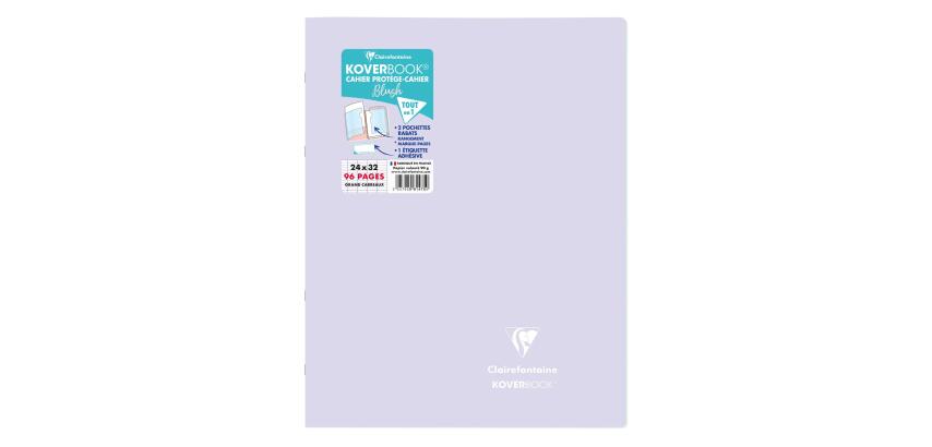Cahier piqué Koverbook Blush 24x32cm 96 pages grands carreaux couverture polypropylène opaque bicolore - Lilas/Vert tilleul
