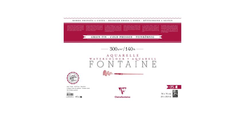 Clairefontaine Fontaine Deckle Edge Watercolour Sheets - 56 x 76cm - 25 Sheets - 300gsm - Cold Pressed