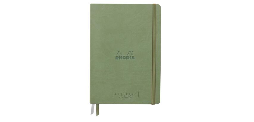 Rhodiarama Goalbook Creation rembordé rigide A5 100p papier lavis technique blanc uni 200g avec élastique - Céladon