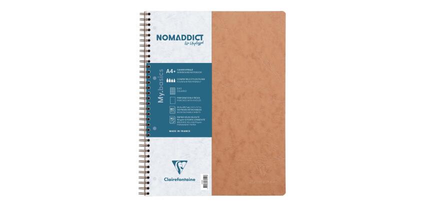 Carnet reliure intégrale Age Bag A4+ 160 pages détachables perforé 4 trous petits carreaux - Tabac
