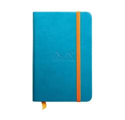 Rhodiarama hardcover notitieboekje 9x14 cm, 96 blad effen ivoorkleurig papier van 90g, sluiting met elastiek - Turquoise