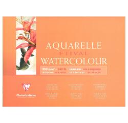 Etival Aquarellpapier feinkörnig, Block 4-seitig geleimt, 25 Blatt 300g, 30x40 cm