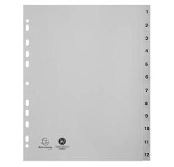 Intercalaires imprimés numériques PP recyclé gris 12 positions - A4 Maxi - Gris