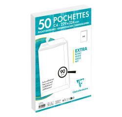 Package of 50 White C4 Pouches - 229x324 mm - Self-Adhesive - 90gsm - White