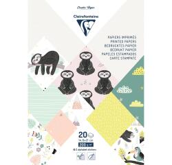 PAPIERS IMPRIMÉS, Bloc de 20 feuilles 200g/m2 au format 14,8x21cm - Paresseux - Multicolore