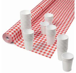 Rollo de mantel - Papel damasco - Blanco 10x1,18m - Vichy rojo