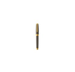 Stylo roller, corps résine de couleur étoupe, attributs or jaune brossé - Taupe