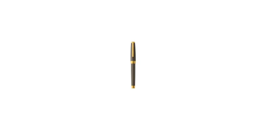 Stylo roller, corps résine de couleur étoupe, attributs or jaune brossé - Taupe