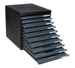 Schubladenbox MODULO A4, 10 offene Laden - Schwarz/Mausgrau