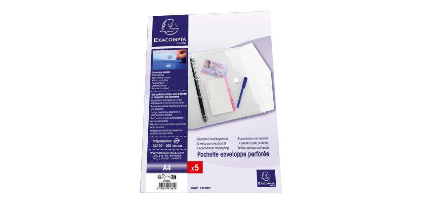 Fundas en forma de sobre con taladros A4 2/100e Polipopileno reciclado - Incoloro