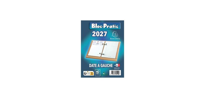 Bloc-Praktik Datum links 8,2 x 12 cm - 2026 - Blau