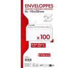 Paquet de 100 Enveloppes Blanches DL-110x220mm - Auto-Adhésives - 80g/m2 - Blanc