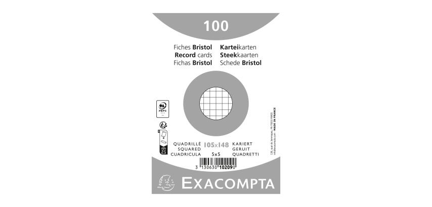 Paquete 100 fichas Exacompta de cartulina Bristol retractil - cuadricula 5x5 sin taladro 105x148mm - Blanco