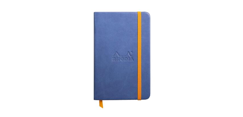 Rhodiarama carnet rembordé rigide 9x14 cm 192 pages ligné papier ivoire 90g fermeture élastique - Saphir