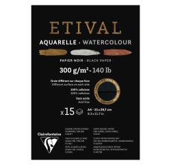 Etival, schwarzes Aquarellpapier, Block 1-seitig geleimt, 15 Blatt 300g, A4, doppelte Körnung