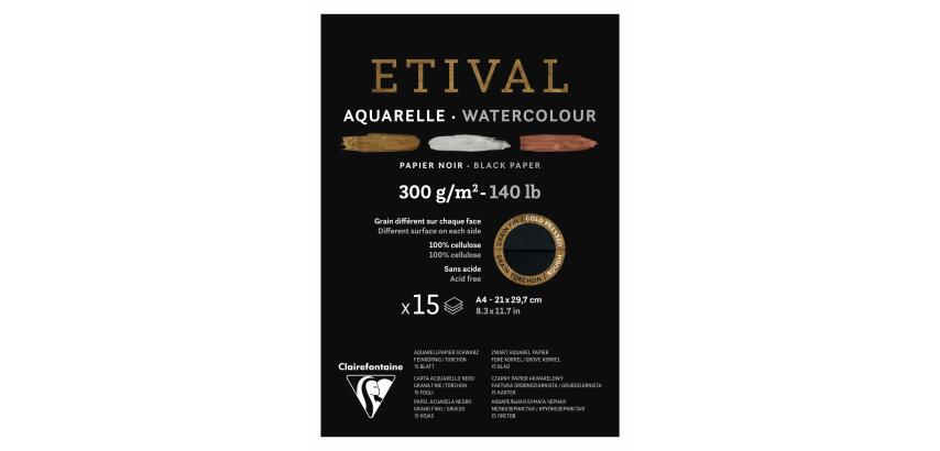 Etival Noir bloc collé 1 côté 15F A4 300g double grain