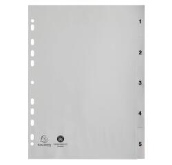 Tabbladen met bedrukte tabs in PP - 5 tabs - 1 tot 5 - A4 - Grijs